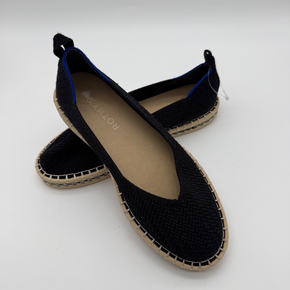 Rothy's The Espadrille Women Black Excellent Knit Flat Slip On Shoes